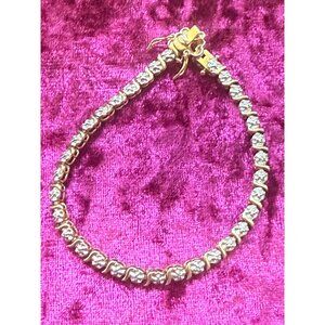 Gold-Plated Sterling Silver Bracelet W/ Butterfly Charm & Floral  Design 7"